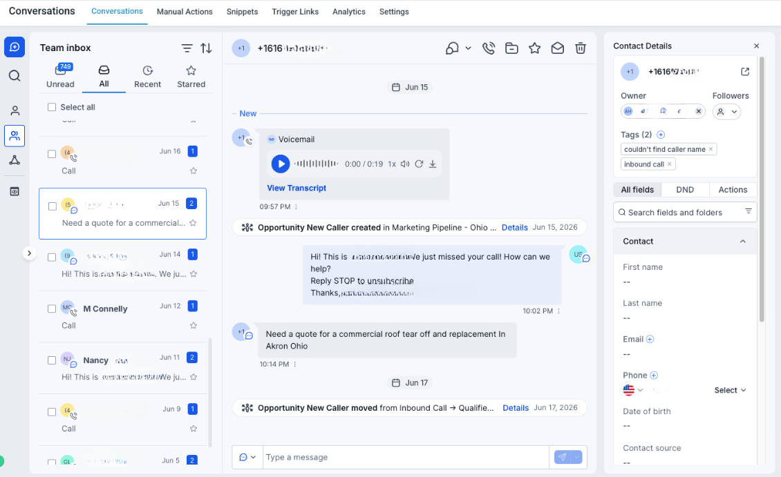 CRM dashboard