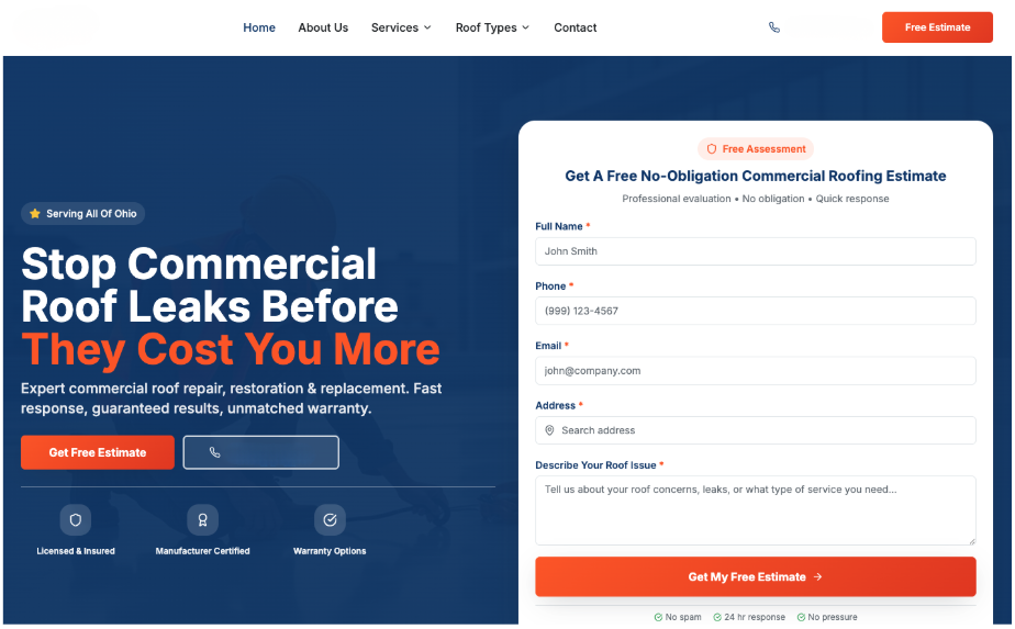 Landing page example